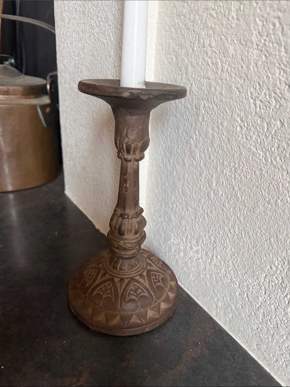 Decorative Brown Solid Cast Iron Candlestick Holder - Home Accents